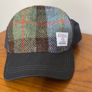 Glen Appin Black Baseball Cap with Harris Tweed